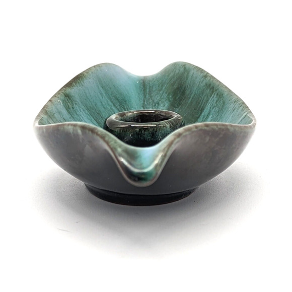 Blue Mountain Pottery Leaf Candle Holder Drip Glaze Redware Vintage - Picture 6 of 12